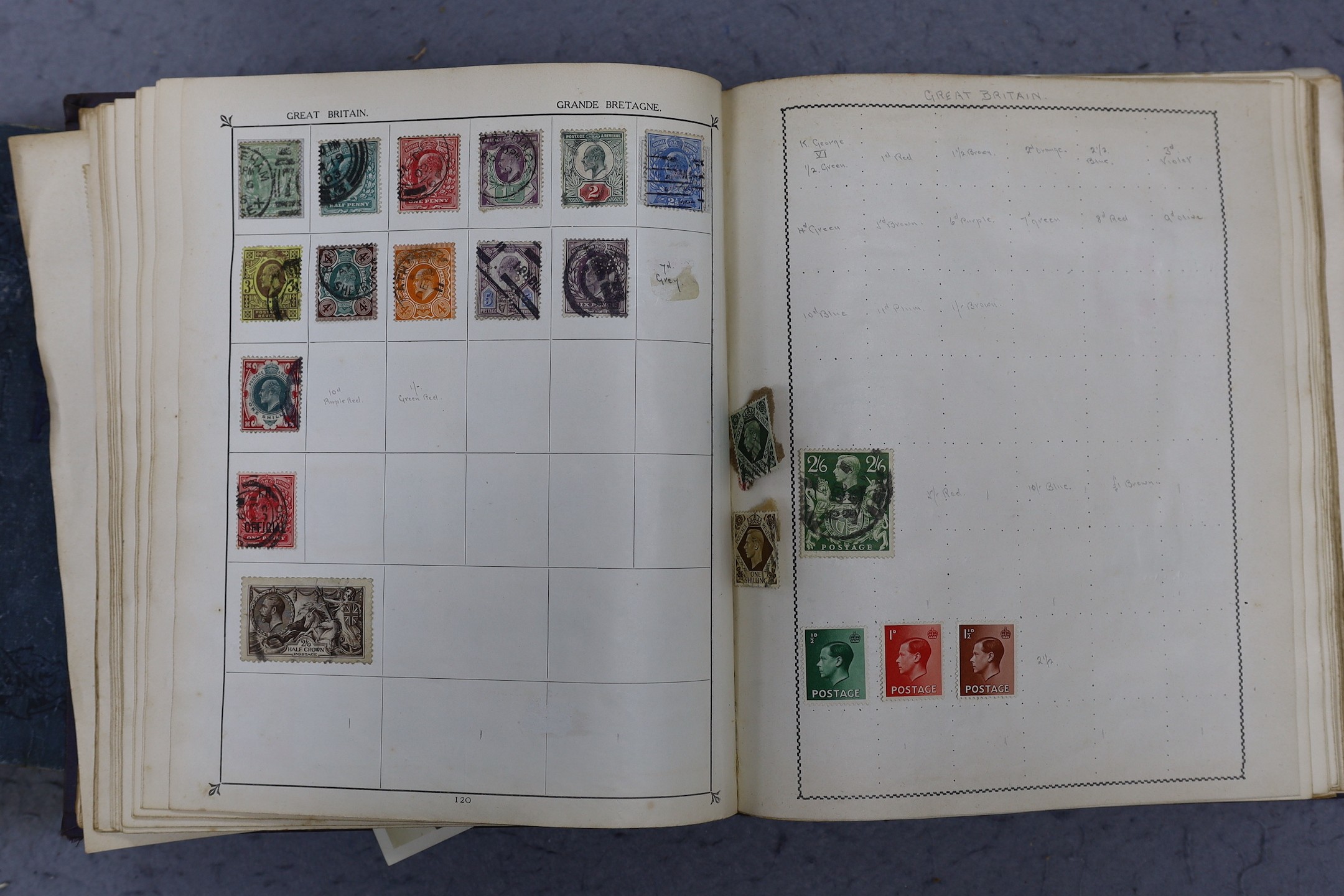 Stamps: Great Britain and British Commonwealth in four albums, with 3x 1penny black used, 1891 £1 green used, 1penny Mulready used, plus Gibraltar, India, Australian, and United States